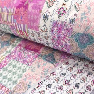 Mușelină STEPPED Flowers light pink digital print