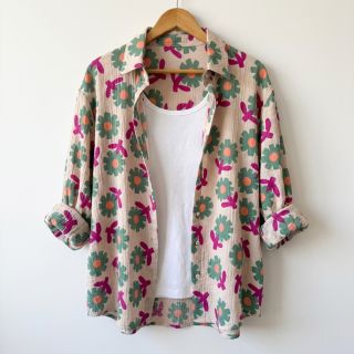 Mușelină Flowers green by JENNIFER BOURON ORGANIC