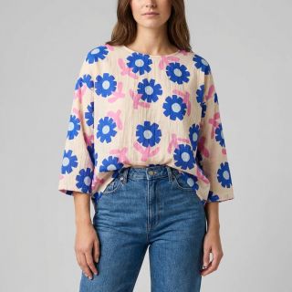 Mușelină Flowers blue by JENNIFER BOURON ORGANIC