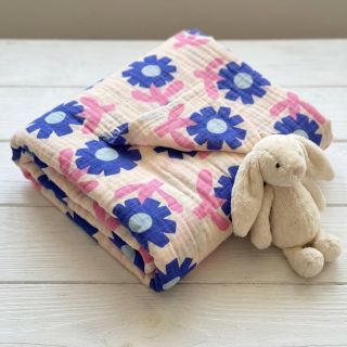 Mușelină Flowers blue by JENNIFER BOURON ORGANIC