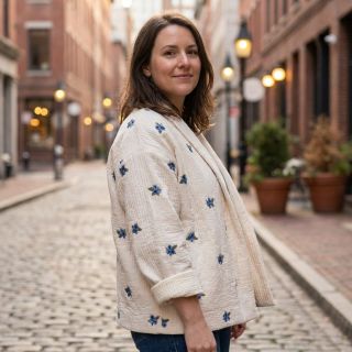 Mușelină EMBROIDERY STRIPED Fruit natural