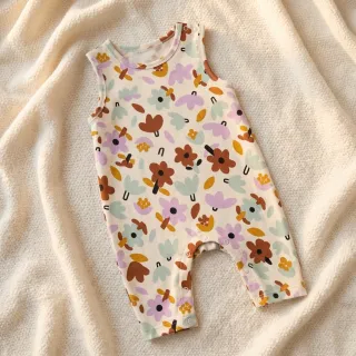 Țesătură din bumbac Flowers natural/lavender by JENNIFER BOURON ORGANIC