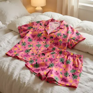 Țesătură din bumbac Flowers pink by JENNIFER BOURON ORGANIC