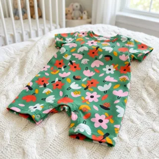Țesătură din bumbac Flowers green by JENNIFER BOURON ORGANIC