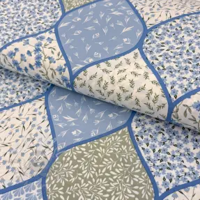 Țesătură din bumbac Flowers patchwork baby blue