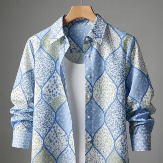 Țesătură din bumbac Flowers patchwork baby blue