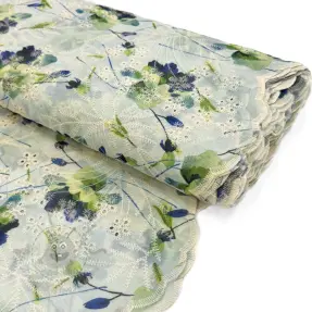 Țesătură din bumbac cu amestec EMBROIDERY Rose green