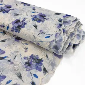 Țesătură din bumbac cu amestec EMBROIDERY Rose blue