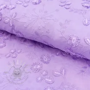 Țesătură din bumbac EMBROIDERY Catchy leaves purple