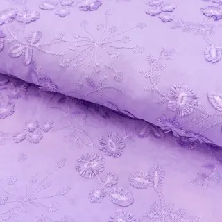 Țesătură din bumbac EMBROIDERY Catchy leaves purple