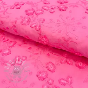 Țesătură din bumbac EMBROIDERY Catchy leaves pink