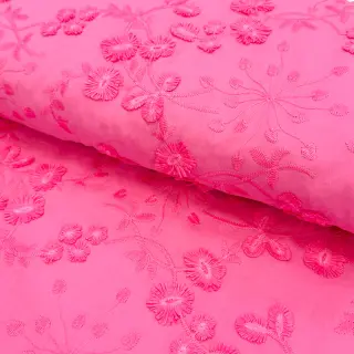 Țesătură din bumbac EMBROIDERY Catchy leaves pink
