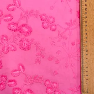 Țesătură din bumbac EMBROIDERY Catchy leaves pink