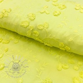 Țesătură din bumbac EMBROIDERY Catchy leaves lime