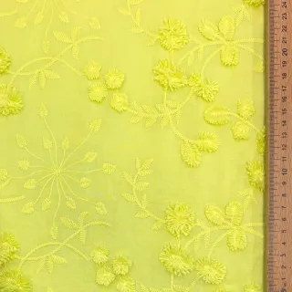 Țesătură din bumbac EMBROIDERY Catchy leaves lime