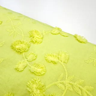 Țesătură din bumbac EMBROIDERY Catchy leaves lime
