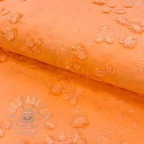 Țesătură din bumbac EMBROIDERY Catchy leaves orange