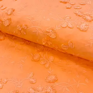 Țesătură din bumbac EMBROIDERY Catchy leaves orange