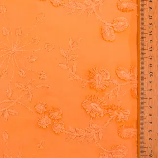 Țesătură din bumbac EMBROIDERY Catchy leaves orange