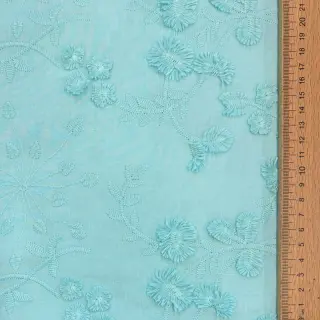 Țesătură din bumbac EMBROIDERY Catchy leaves aqua