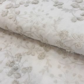 Țesătură din bumbac EMBROIDERY Catchy leaves beige