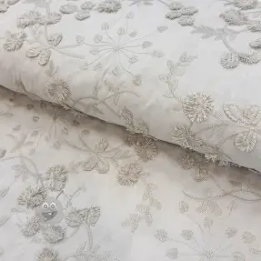 Țesătură din bumbac EMBROIDERY Catchy leaves beige
