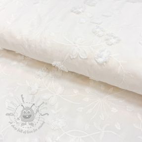 Țesătură din bumbac EMBROIDERY Catchy leaves off white