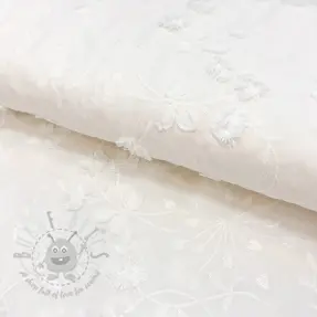 Țesătură din bumbac EMBROIDERY Catchy leaves off white