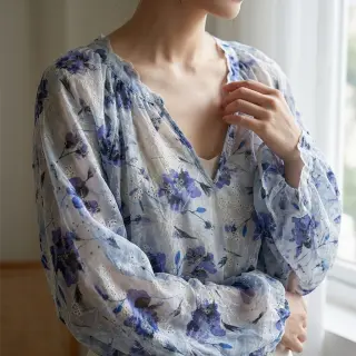 Țesătură din bumbac cu amestec EMBROIDERY Rose blue