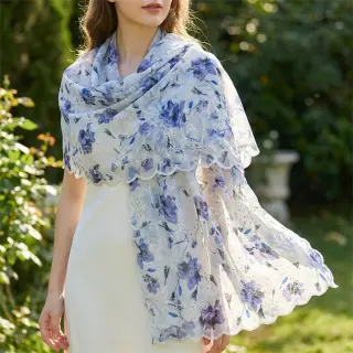 Țesătură din bumbac cu amestec EMBROIDERY Rose blue