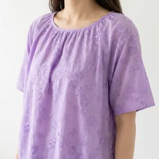Țesătură din bumbac EMBROIDERY Catchy leaves purple
