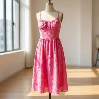 Țesătură din bumbac EMBROIDERY Catchy leaves pink
