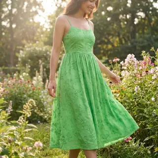Țesătură din bumbac EMBROIDERY Catchy leaves green
