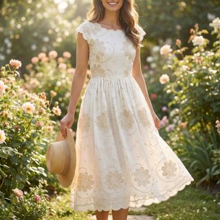 Țesătură din bumbac EMBROIDERY Bellagio butter