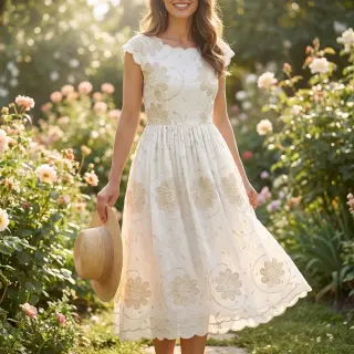 Țesătură din bumbac EMBROIDERY Bellagio butter