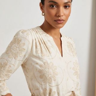 Țesătură din bumbac EMBROIDERY Bellagio butter