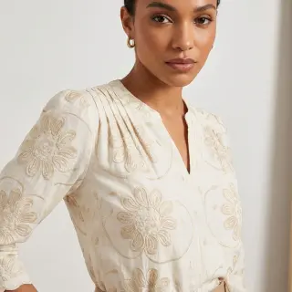 Țesătură din bumbac EMBROIDERY Bellagio butter
