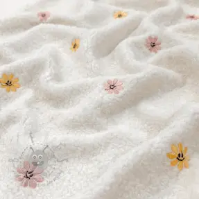 Stofă palton TEDDY EMBROIDERY Smiley flowers yellow