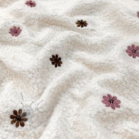 Stofă palton TEDDY EMBROIDERY Smiley flowers old pink