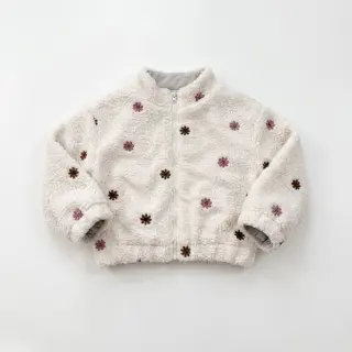 Stofă palton TEDDY EMBROIDERY Smiley flowers old pink