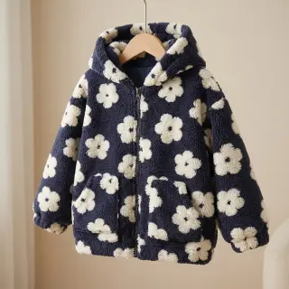 Stofă palton TEDDY Flower power off white