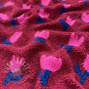 Stofă palton TEDDY JACQUARD Tulips dark red