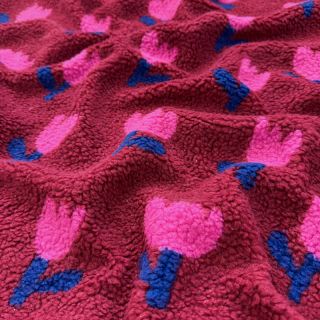 Stofă palton TEDDY JACQUARD Tulips dark red