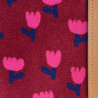 Stofă palton TEDDY JACQUARD Tulips dark red