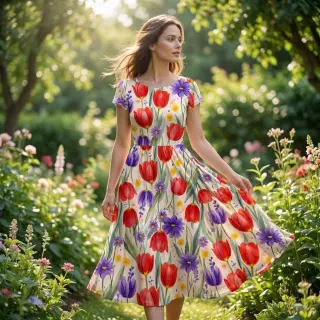 Tricot VISCOSE LYCRA HEAVY Tulips design A