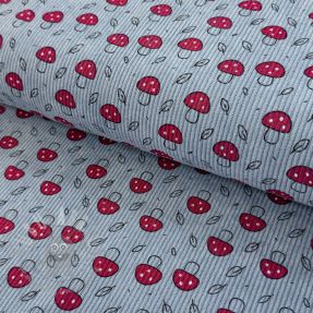 Catifea raiată STRETCH Little mushrooms old blue