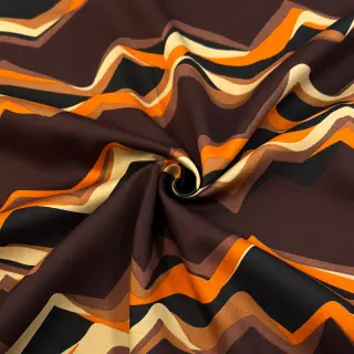 Țesătură din bumbac SATIN Abstract waves dark brown
