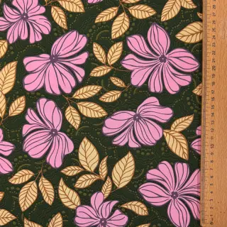 Țesătură din bumbac SATIN Autumn flowers dark green