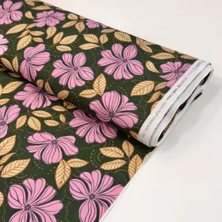 Țesătură din bumbac SATIN Autumn flowers dark green