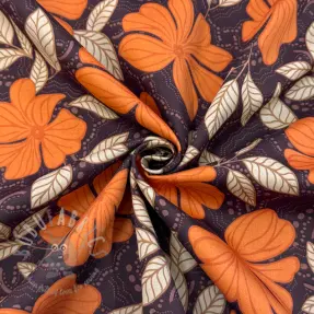Țesătură din bumbac SATIN Autumn flowers dark brown